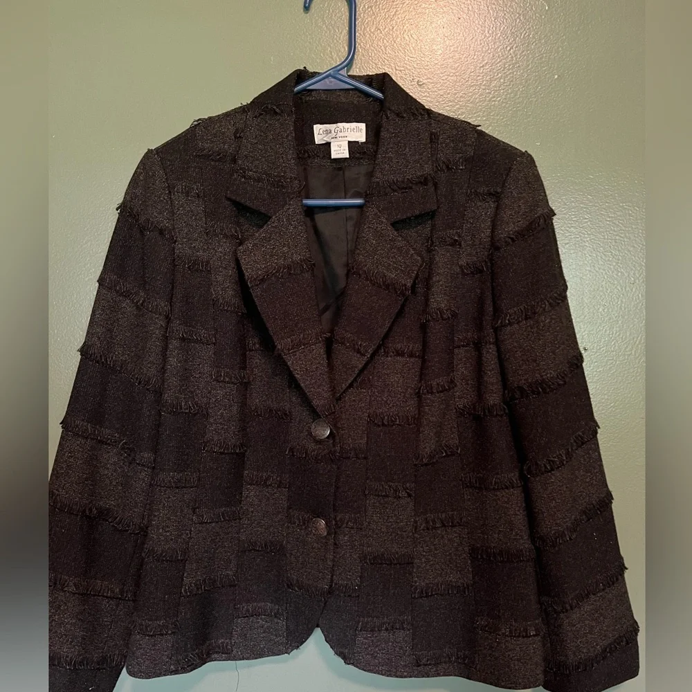 Lena Gabrielle New York Womens blazer/jacket black/gray checked fringe 10